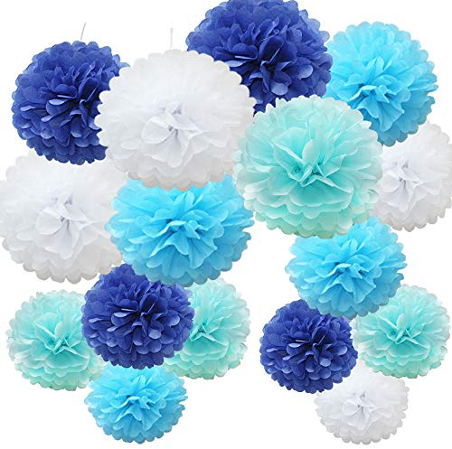 Time to Sparkle 16pcs Mix Tissue Paper Pompoms - Baby Blue Shade