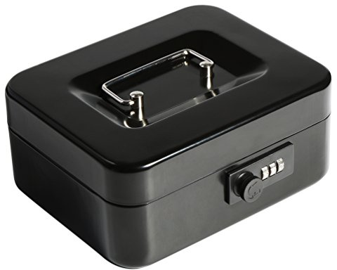 Decaller Geldkassette mit Zahlenschloss, Safe Metall Klein Locking mit Geld Tablett, 7 4/12,7 cm X 6 4/12,7 cm X 3 3/12,7 cm Small Schwarz