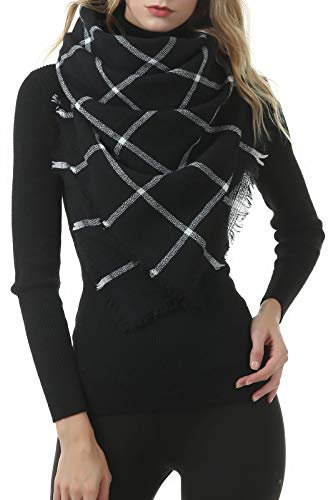 Century Star Dicker Tartan-Schal, übergroße Decke, weich, warm, klassisches Karomuster, für Damen, klassisches schwarz, Einheitsgröße