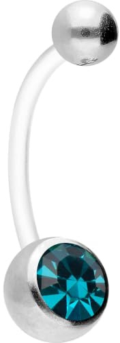 PIERCINGLINE flexibles Bauchnabelpiercing aus Teflon - für Schwangerschaft - mit Kugel aus Chirurgenstahl und Kristall - kürzbar - in 7 Farben