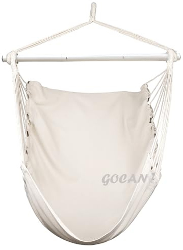 GOCAN Silla Colgante, Columpio Grande para Hamaca, 110 x 150 cm, Carga 150 kg, Silla Colgante de algodón Barra esparcidora de Madera Asiento Ancho Columpio