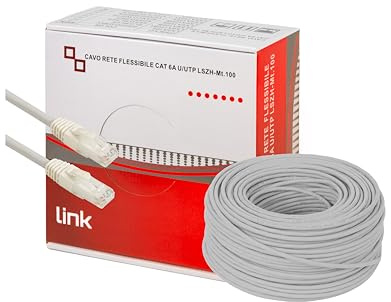 LINK LK6A100 - Bobina de cable de red (categoría 6A, U/UTP, LK6A100, 100 metros, gris), conductores de cobre AWG24, revestimiento LSZH de baja emisión de humos, conectores RJ45 en ambos lados