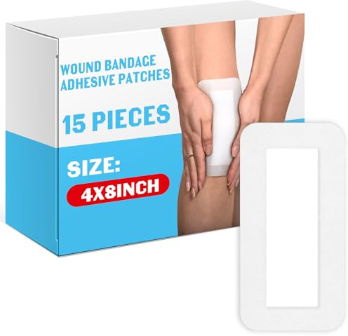 15 Pieces Bordered Gauze Island Dressing Wound Bandage Sterile Adhesive Gauze Pads Patches Post Shower Breathable Borders Individually Packed Pouches Tapes(4 x 8 Inch)