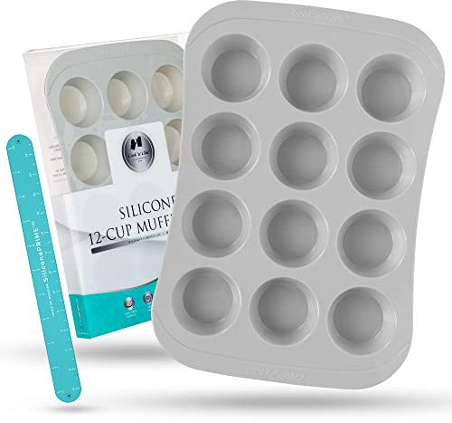 Silicone Muffin Pan - Non-Stick Oven Dish - Professional Baking Mould - Multi-Purpose Cupcakes Tart Shells Mini Cheesecakes - BPA Free - Dishwasher Freezer Safe - Quick Release (12-Cup) by Cook'n'Chic