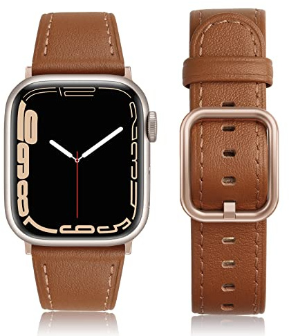Tuocal Bracelet en cuir véritable compatible avec Apple Watch - 41 mm, 40 mm, 38 mm - Bracelet de rechange en cuir véritable pour Apple iWatch Series 9 8 7 6 5 4 3 2 1 SE Sport Edition - Homme et