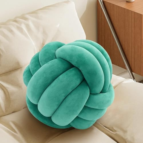 Knot Pillow Ball, Handmade Decorative Throw Pillow, Soft Round Knotted Cushion for Couch & Bedroom, Cute Home Decor, Braided Pillow for Living Room (10.6 Inches, TUR)