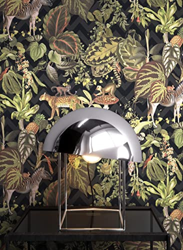 NEWROOM carta da parati Neri Giungla Tessuto non Tessuto - Floreale Verdi Fiori Foglie Tropicale