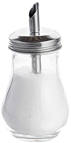Restaurantware RW Base 6 Ounce Glass Dispenser With Lid 1 Clear Finish Sugar Pourer Dispenser - FDA-Approved Dishwashable Clear Glass Sauce Pourer Refillable Pouring Spout