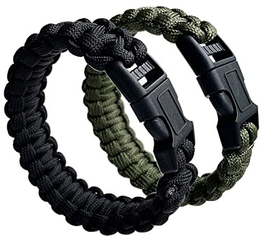 2 Pack Survival Paracord Bracelets 8.5 Tactical Braided Bracelet for Teens Military Gear Army Theme Party Favors