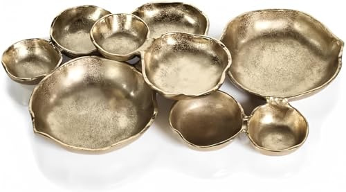 Zodax Cluster of 9 Round Serving Bowls, Dark Gold Finish, 19 in x 12 in x 2.5 in