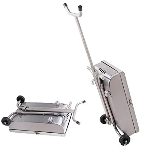 AHTCPO Gril À Charbon Portable Pliable en Acier Inoxydable, Trolley Case Grills 3-6 Personnes Four avec roulettes Coulissantes Barbecue Extérieur Mobile