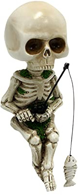 Sanmum Garden Skeletons Statue Dwarf Fish Fishing Ornaments Garden Yard Statue Resin Fishing Skull Elf Yard Lawn Outdoor Indoor Figures Decoration