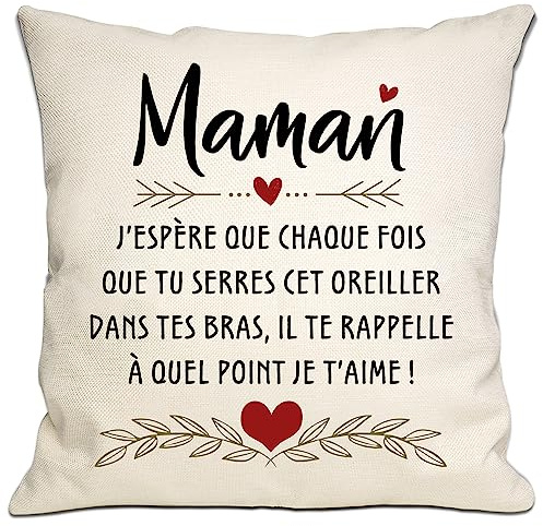 Bommex Maman J'espère qu'à Chaque Fois Que tu serres ce Coussin, il Te rappelle Combien Je t'aime Housse de Coussin pour Maman Cadeau d'anniversaire Cadeau de fête des mères Cadeau de Noël(Maman)