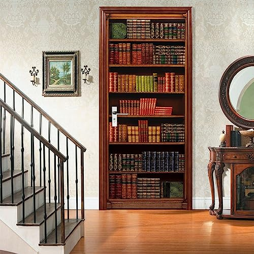 A.Monamour Türtapete Selbstklebend Türfolie Türposter 3D Alte Bücher Auf Holzregal-Bücherregal Hintergrund Vinyl Folie Türdeko Tapete Wandbild Türaufkleber Türtattoo 95x215cm