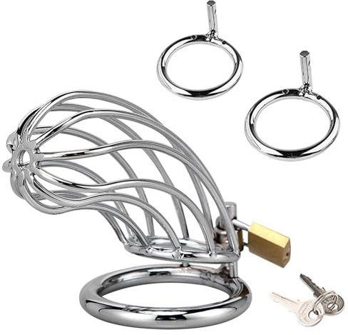 Peniskäfig Metall - Keuschheitskäfig Herren - mit 2 Hodenring Penisring,Chastity Cage Male - Keuschheitsgürtel für Herren - Chastity Cage - Penis Käfig - Cock Cage,Keuschheit für den Mann extrem