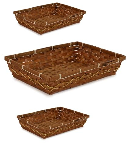 EURO ITALIA 3 PEZZI Cesto BAMBU vuoto per confezione regalo natalizio CESTA noce con filo oro cm36X25X7
