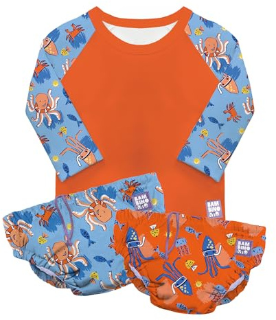 Bambino Mio, Revolutionary Reusable Swim Set - 2 Swim Nappies and Rash Top, Baby and Toddler, Sun Protection UPF40+