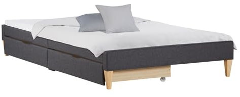 Homestyle4u Futonbett 90x200 Polsterbett Grau mit Lattenrost 2 Bettkästen Einzelbett Bett mit Stauraum