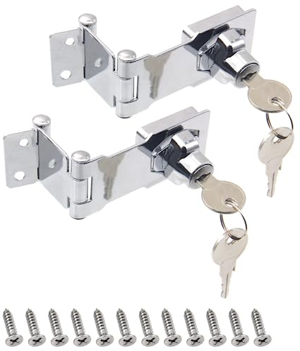 KIBBEH 2 Pack Door Lock Hasp Latches for 90/180 Degree Doors | 304 Stainless Steel,Rustproof&Scratch-Resistant,for Cabinets,Drawers,Barn Doors,Windows,Universal Key for Multiple Locks