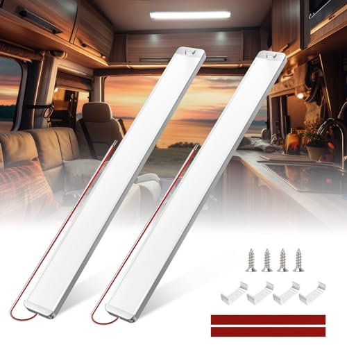 TrustWeel 228 LED Barra Luminosa 12V Alta Luminosità 10W, Illuminazione Interna LED 1500LM 6000K, Barra LED 12V Auto con Interruttore ON/OFF per Camper/Camion/Furgone/Barca/Armadio - 2 Pezzi