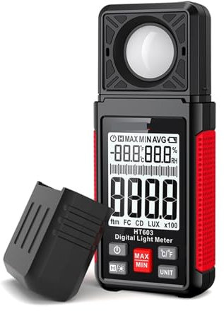 Mesureurs de lumière Luxmètre numérique HT603 200000 Lux FC, testeur d'éclairement avec humidité ambiante et Compteur de température