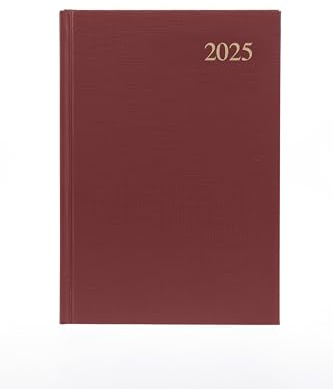 Collins Essential 2025 Business Diary - A5 Week to View Planner with Leathergrain Hardback Cover - Maroon - ESSA53.78-25