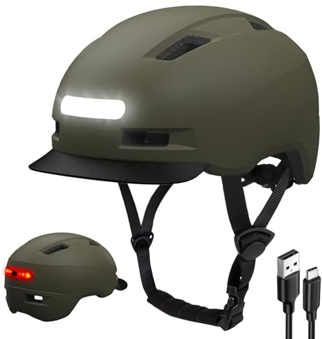 KINGLEAD Fahrradhelm mit Licht Vorne und Hinten Damen Herren，USB-aufladbar | 8 Belüftungen,5 Lichtmodi,Abnehmbarer Schirm,M/L/XL Größen,54-63 cm Kopfumfang, Für Pendeln,scooter &rennrad