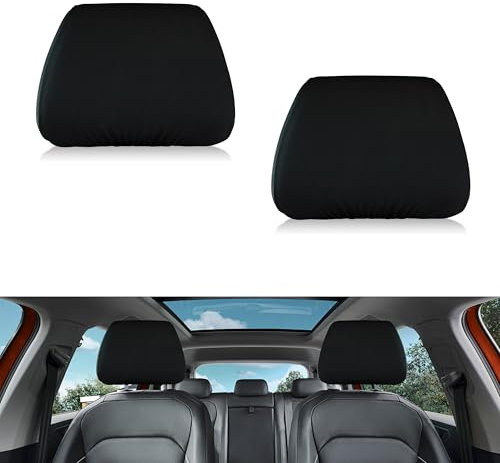 Heveer Car Headrest Covers 2Pcs Dustproof Car Head Rest Covers Washable Universal Head Rest Protector Cover with Elasticated Hems for Truck Bus Coach Auto Black