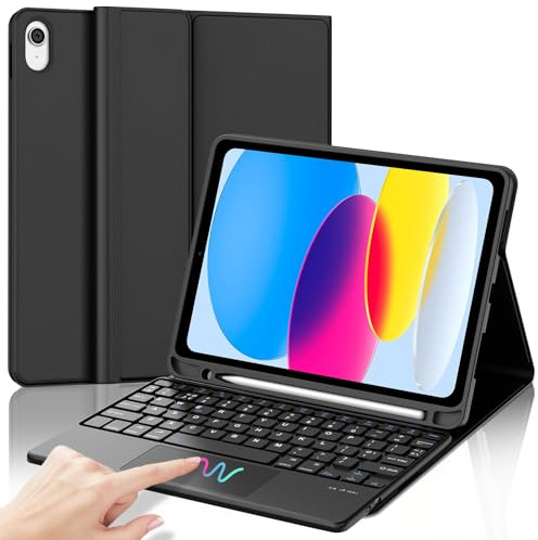 SENGBIRCH Keyboard Case for iPad 11th Generation (11, 2025) with Trackpad - UK Layout Detachable Wireless Bluetooth Keyboard with Touch Pad, Cover for iPad 10th Generation 10.9, Black