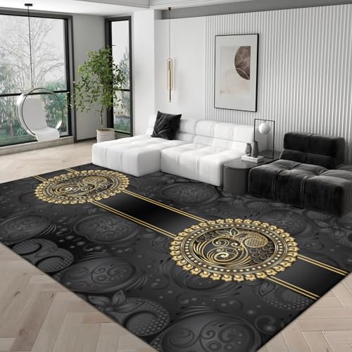 Teppiche modern Designer für Wohnzimmer Waschbarer Teppich schwarz grau gelb minimalistisches Design,bettvorleger Schlafzimmer läufer,140x200cm