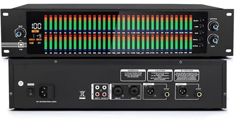 31-Band Stereo Graphic Equalizer, Professional 2-Channel Stereo Amplifier with LCD Spectrum Display, 10 Preset Effects and 2U Rack Mount, Automatic Noise Reduction, for Music Studio Stage Bar