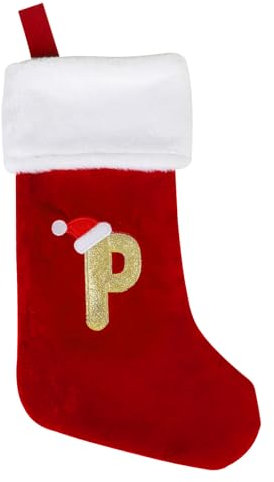 DERAYEE Calze natalizie con monogramma con lettere, 45 cm, grande corpo in velluto, super morbide, con polsino in peluche ricamato, per vacanze in famiglia, decorazioni per feste di Natale (rosso,