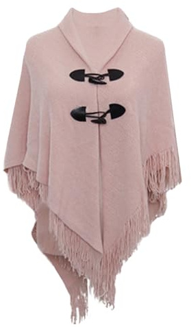 Winter Hooded Poncho Cape for Women Warm Fleecy Cardigan Sweater Cloak Button Autumn Winter Ladies Knitted Hooded Poncho Capes Shawl Wrap Top with Fringed Hem Crochet Cape 2024 Plus Size (One Size)