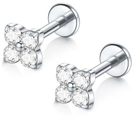Xpircn G23 - Pendientes de tuerca de titanio con parte trasera plana, 16 g, 8 mm, para cartílago, tragus, caracola, hélice, 1 par, plata y oro, 16G 8mm-Silver, Acero inoxidable, No es una piedra