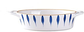 HGDXDP Kitchen Plates Ceramic Round Baking Dish Grill Dinner Plates, Unique Individual Lasagna Pan with Double Handles, Round Creme Brulee Dish with Double Handle(Round shape)