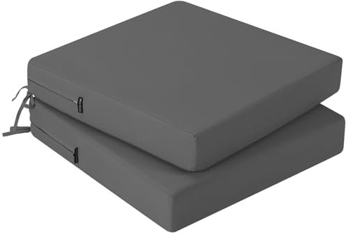 PRIMEPATIO Stuhlkissen 45x45 2er Set für den Außenbereich, wasserdichte Schaumstoff Sitzkissen Outdoor, Garten Sitzpolster Stuhl, Terrassenstuhl mit Bändern, Esszimmerstuhl Stuhlauflage, Dunkelgrau