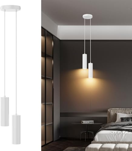 Klighten Lampada a Sospensione Cilindro GU10 Moderne 2 Luci, Lampadario a Sospensione in Alluminio per Soggiorno Camera da Letto Cucina Tavolo da Pranzo, Bianco, Lampadina non Inclusa