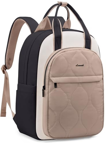 LOVEVOOK Ryggsäck dam, laptop ryggsäckar skolryggsäck tonåring flickor, lätt pufferryggsäck kvinnor, stort arbete lärarväska dagryggsäck elegant för universitet resor, B-beige khaki, 15,6 zoll
