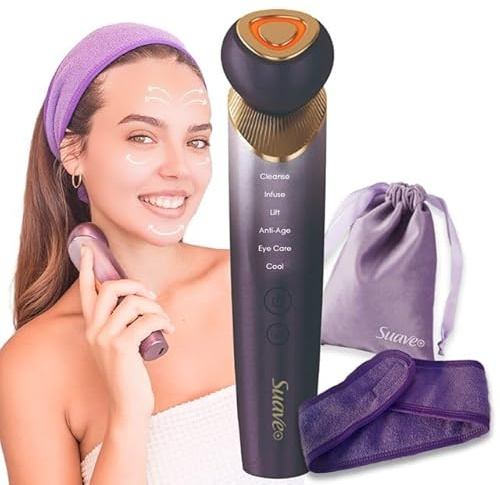 Suave+ Radiofrecuencia Facial, Masajeador Facial Electrico, Dispositivo Microcorriente con Luces LED, Reafirmante, Antiarrugas, Antiedad, Rejuvenecimiento Facial