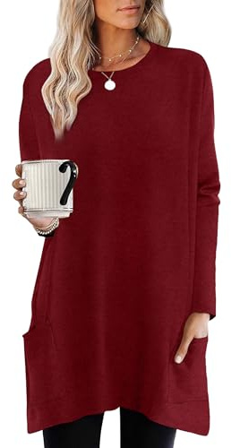 XIEERDUO Womens Long Sleeve Tunic Tops Ladies Tops Loose Fit Jumpers Long Sleeve Sweatshirts with Pockets Asymmetrical Hems