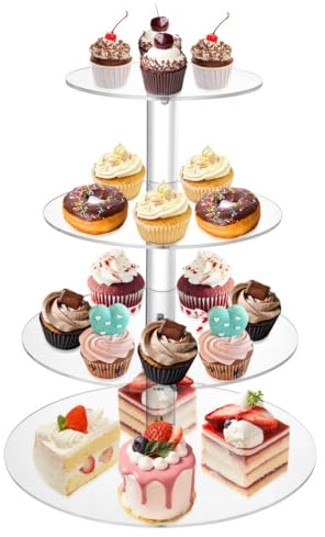 yeeplant Torre redonda de postres de acrílico de 4 niveles, soporte multicapa para pasteles, cupcakes, brochetas de barbacoa, boda, fiesta de cumpleaños