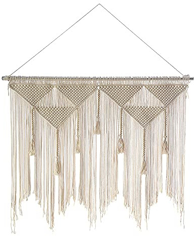Wadakada Makramee Wand Behang Boho Gewebte Tapisserie, Beige Quaste Vorhang für Zuhause (Stab Nicht Enthalten)