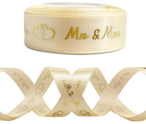 Hochzeit Deko Schleifenband 10 m x 16 mm, Mr & Mrs Deko Hochzeit Geschenkband, für Hochzeitsdekoration Hochzeitseinladungen Brautsträuße Geschenk Verpackungen DIY(Gold)