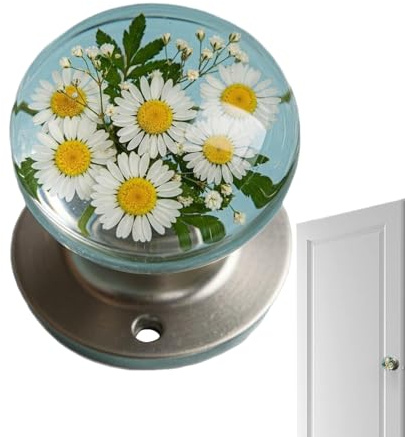 Interior Door Knobs, Retro Round Resin Epoxy Flower Door Knob, Vintage Privacy Doorknob Stylish for Home Store Toilet Bathroom Closet Everyday Functionality and Elegant Appearance