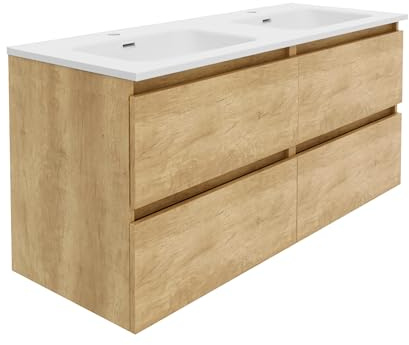 Baikal Mueble de Baño Rubi. 120cm Nature. Incluye Lavabo. Entrega Montado. Suspendido 4 Cajones con Cierre Amortiguado.