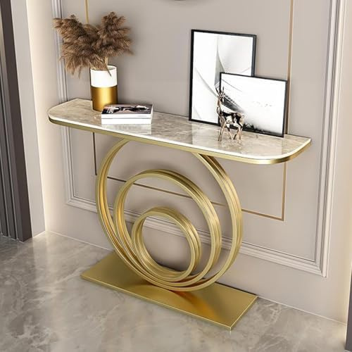 RUYICZB Console avec Plateau en Ardoise, Table D'entrée avec Structure Métallique Géométrique, Consoles Étroites pour Petits Espaces, Tables D'appoint À Placer Derrière Le Canapé,Gray Gold,120cm