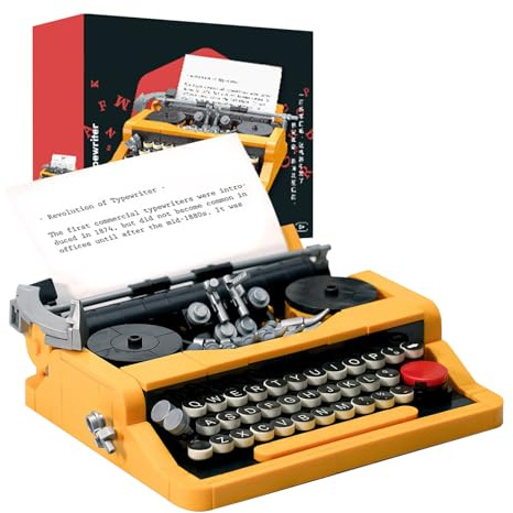 Retro byggklossar för skrivmaskin - DIY-konstruktionstegelset, samlarmodell för vuxna tonåringar, nostalgisk skrivbordsleksak med detaljerade monteringsdelar