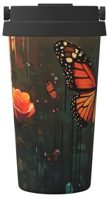 Taza de café aislada de mariposa gigante con tapa, vaso de viaje de acero inoxidable a prueba de fugas