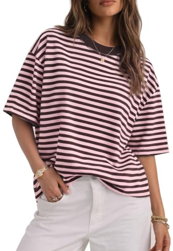 Cuptacc T-shirt, dam, randiga, överdimensionerade, kortärmade toppar, sommar, casual