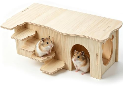 VIDSTW Cachette pour Hamster avec échelle 27x15x10.5cm Maison Hamster Bois | Maison Hamster à Plusieurs Conception d'épissure Imperméable et Durable Conception Multifonctionnelle pour rongeurs